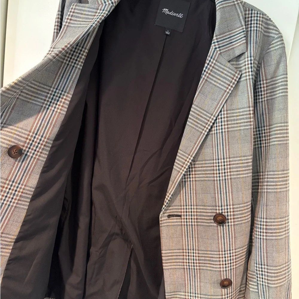 Madewell Plaid Oversize Double-Breasted Blazer chocolate brown EUC - Picture 9 of 9